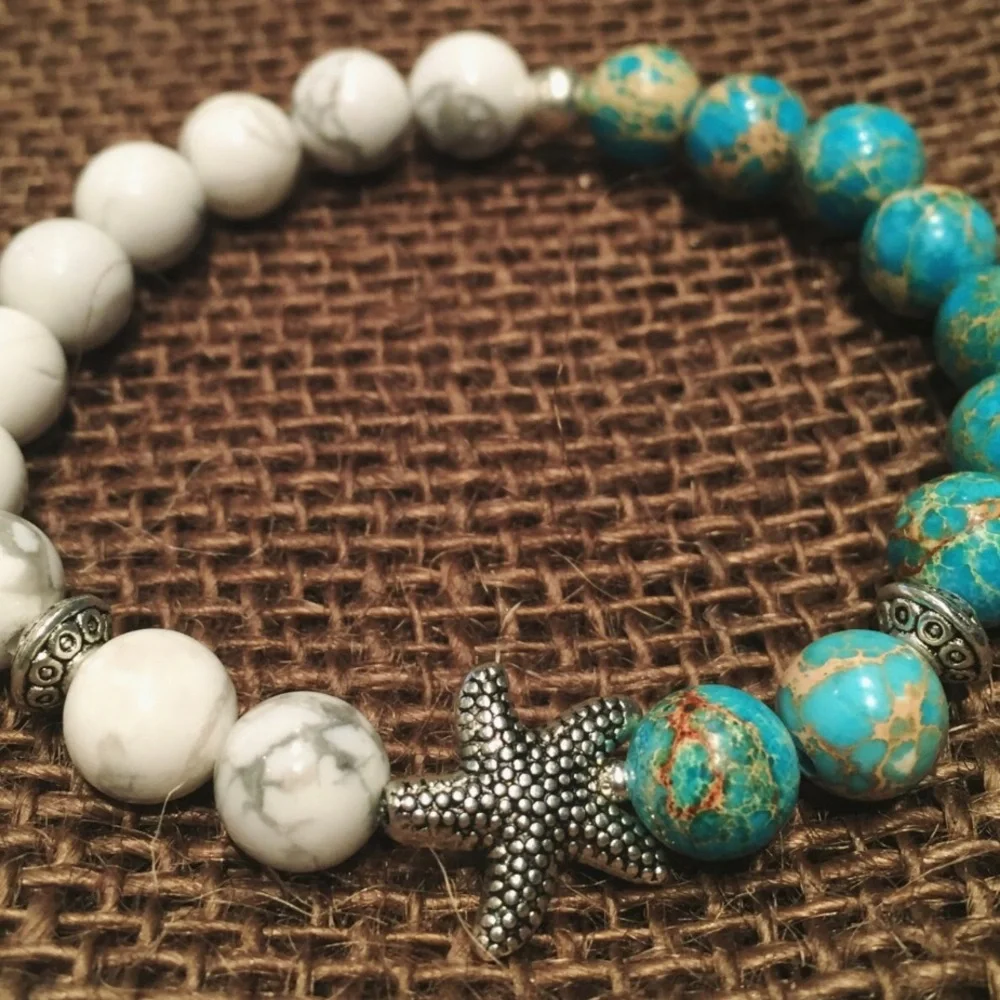 Starfish Natural Stone Bracelet with Burlap Bag and Meaning Card - Picture 1 of 2